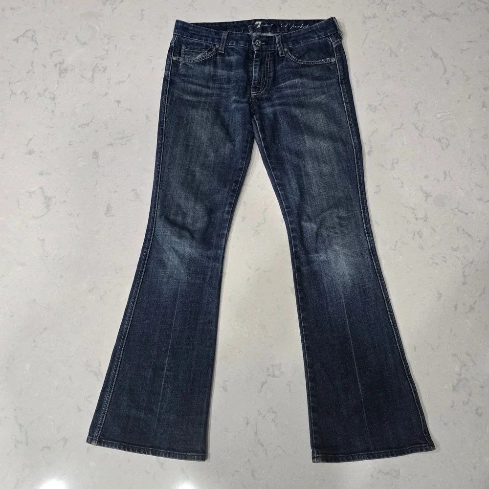 Vintage 7 For All Mankind "A Pocket" Flare Jeans Size 27 – Classic Wash USA Made - Picture 9 of 10